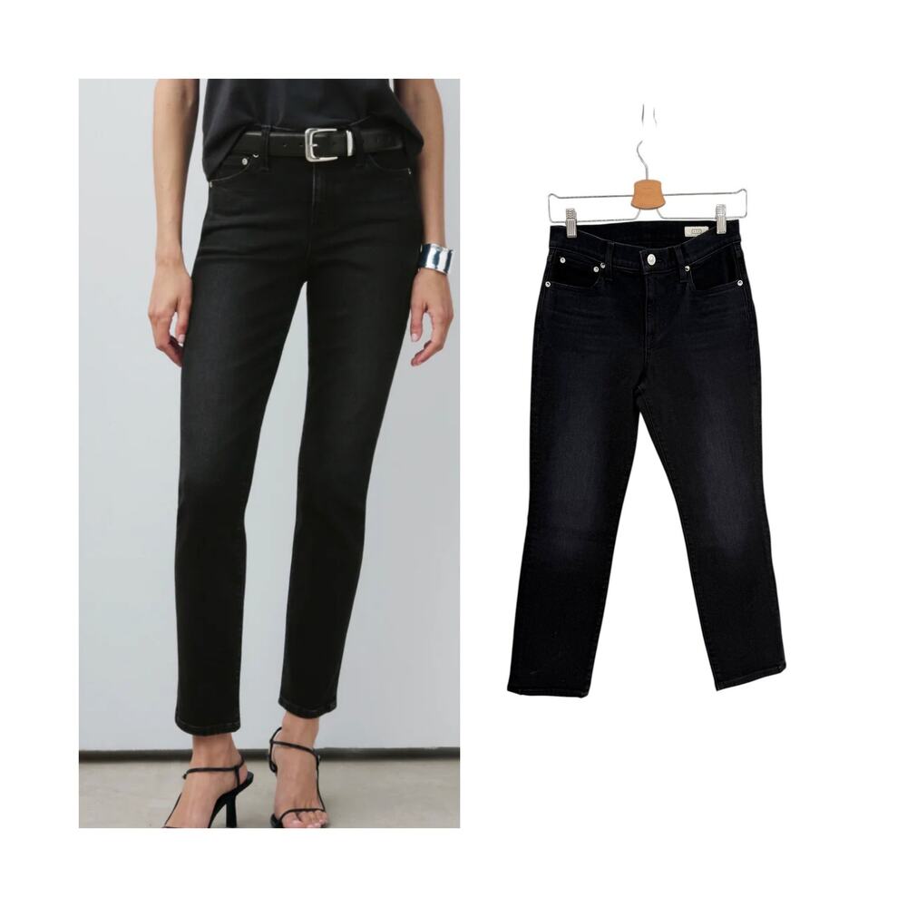 AYR The Stir Jeans Black High Rise Straight Crop Stretch Denim 27S
